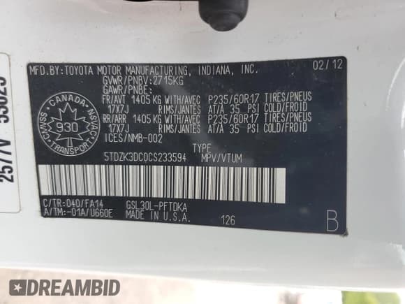 ✅ 2012 Toyota Sienna • VIN: 5TDZK3DC0CS233594 • Lot: 71744685. Wystawiony na Copart z przebiegiem 226 300 mil. Bezpłatny archiwum sprzedaży aukcyjnych z USA i szczegółowy raport historii pojazdu na DreamBid. Zdjęcie 13.