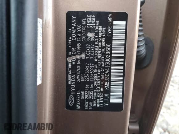 2016 Hyundai Tucson SE с VIN KM8J3CA41GU023686, выставлен на аукционе Copart как лот 78132164 с пробегом 142 385 миль миль и Списание • Salvage title. История ставок и продаж доступна на DreamBid. Изображение 13.