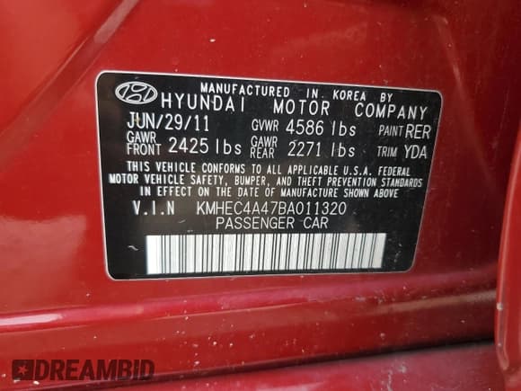 ✅ 2011 Hyundai Sonata Hybrid • VIN: KMHEC4A47BA011320 • Lot: 74677874. Listed on Copart with Not provided. Free auction sales archive from the USA and detailed vehicle history report at DreamBid. Image 13.