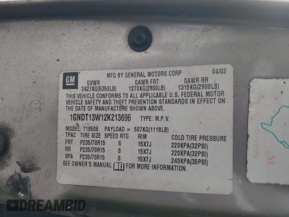 ✅ 2002 Chevrolet Blazer LS • VIN: 1GNDT13W12K213696 • Lot: 43768692. Listed on IAAI with 160,269 mi. Free auction sales archive from the USA and detailed vehicle history report at DreamBid. Image 9.