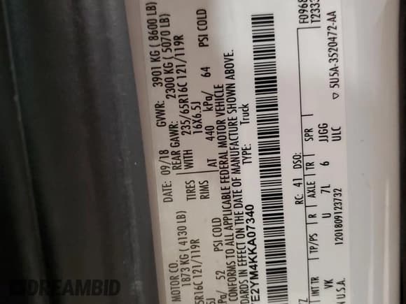 ✅ 2019 Ford Transit • VIN: 1FTYE2YM4KKA07340 • Lot: 44335015. Wystawiony na Copart z przebiegiem 120 703 mil. Bezpłatny archiwum sprzedaży aukcyjnych z USA i szczegółowy raport historii pojazdu na DreamBid. Zdjęcie 13.