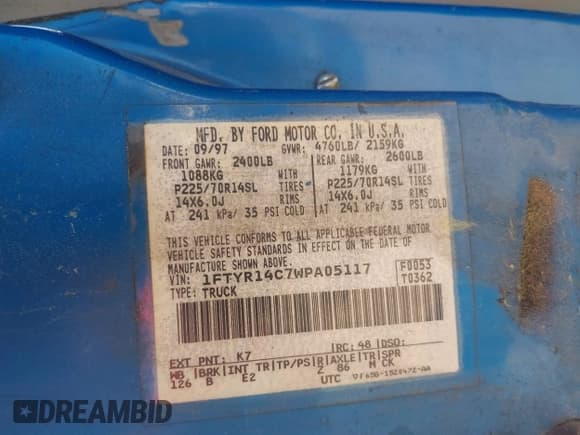 ✅ 1998 Ford Ranger XL • VIN: 1FTYR14C7WPA05117 • Лот: 42052484. Опубликован ранее на IAAI с пробегом 173 304 миль. Бесплатный доступ к архиву аукционных продаж из США и подробный отчёт об истории автомобиля на DreamBid. Изображение 9.