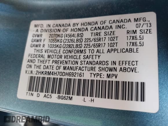 ✅ 2013 Honda CR-V EX-L • VIN: 2HKRM4H70DH692161 • Lot: 43780773. Listed on IAAI with 178,589 mi. Free auction sales archive from the USA and detailed vehicle history report at DreamBid. Image 9.