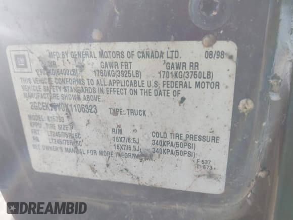 ✅ 1999 Chevrolet Silverado 1500 LS • VIN: 2GCEK19V0X1106323 • Lot: 43674068. Listed on IAAI with 154,869 mi. Free auction sales archive from the USA and detailed vehicle history report at DreamBid. Image 9.