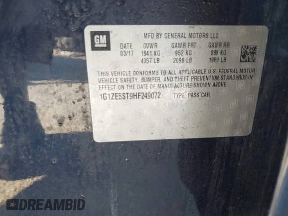 2017 Chevrolet Malibu LT z VIN 1G1ZE5ST9HF249072, wystawiony jako IAAI lot #43228449 z przebiegiem 127 642 mil mil oraz . Historia ofert i sprzedaży dostępna na DreamBid. Obrazek 9.