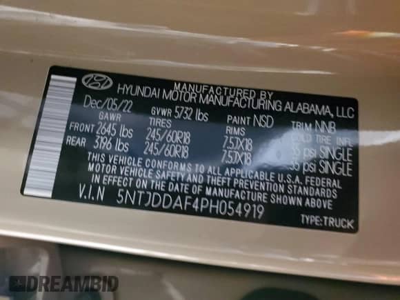 2023 Hyundai Santa Cruz SEL Premium с VIN 5NTJDDAF4PH054919, выставлен на аукционе Copart как лот 84600554 с пробегом Не указан миль и Списание • Salvage title. История ставок и продаж доступна на DreamBid. Изображение 14.