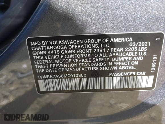 ✅ 2021 Volkswagen Passat SE • VIN: 1VWSA7A38MC010350 • Lot: 43321668. Listed on IAAI with 90,897 mi. Free auction sales archive from the USA and detailed vehicle history report at DreamBid. Image 9.