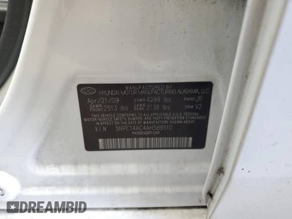 2010 Hyundai Sonata GLS с VIN 5NPET4AC4AH589510, выставлен на аукционе Copart как лот 74095004 с пробегом Не указан миль и Списание • Salvage title. История ставок и продаж доступна на DreamBid. Изображение 15.