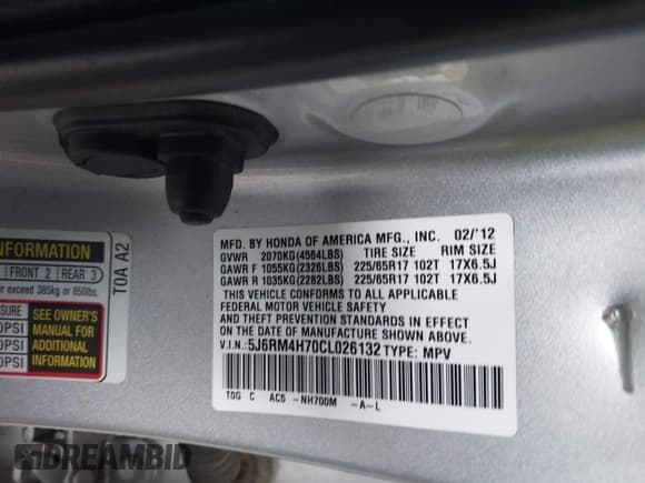 ✅ 2012 Honda CR-V EX-L • VIN: 5J6RM4H70CL026132 • Lot: 42435154. Listed on IAAI with 202,545 mi. Free auction sales archive from the USA and detailed vehicle history report at DreamBid. Image 9.