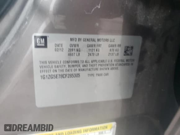 ✅ 2012 Chevrolet Malibu LTZ • VIN: 1G1ZG5E78CF285305 • Lot: 81693474. Listed on Copart with 164,134 mi. Free auction sales archive from the USA and detailed vehicle history report at DreamBid. Image 13.