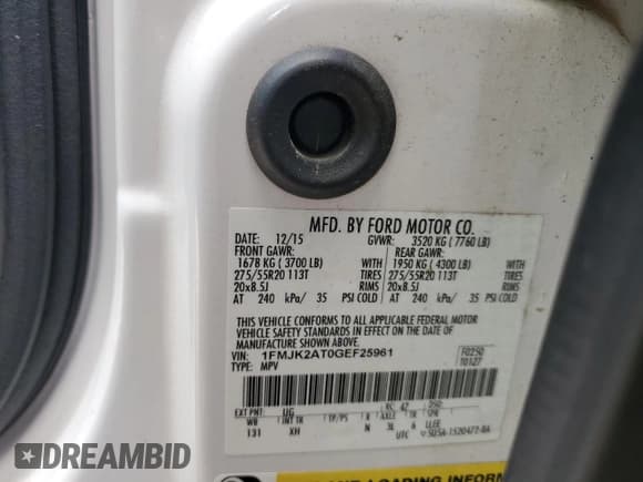 ✅ 2016 Ford Expedition Max Limited • VIN: 1FMJK2AT0GEF25961 • Lot: 63337465. Listed on Copart with Not provided. Free auction sales archive from the USA and detailed vehicle history report at DreamBid. Image 13.