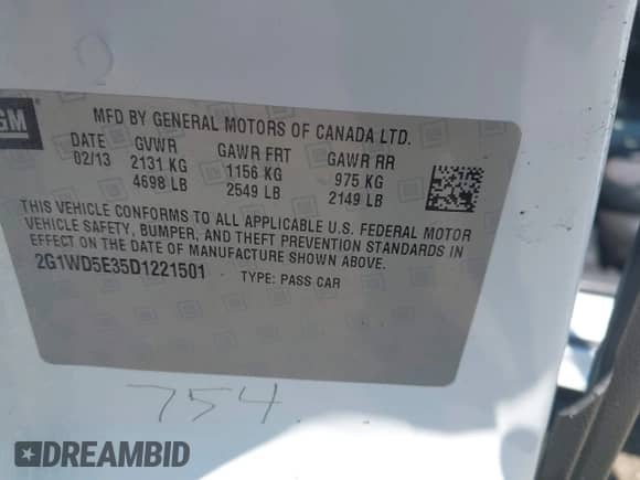 ✅ 2013 Chevrolet Impala Police • VIN: 2G1WD5E35D1221501 • Lot: 43269727. Listed on IAAI with 95,859 mi. Free auction sales archive from the USA and detailed vehicle history report at DreamBid. Image 9.