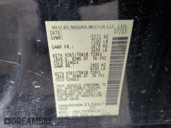 ✅ 2013 Nissan Titan SL • VIN: 1N6BA0ED6DN313867 • Lot: 44257975. Wystawiony na Copart z przebiegiem 108 969 mil. Bezpłatny archiwum sprzedaży aukcyjnych z USA i szczegółowy raport historii pojazdu na DreamBid. Zdjęcie 12.