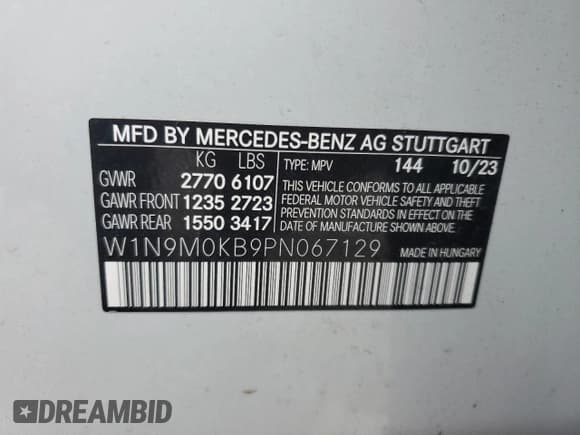 ✅ 2023 Mercedes-Benz EQB 300 • VIN: W1N9M0KB9PN067129 • Lot: 62963344. Wystawiony na Copart z przebiegiem 6 285 mil. Bezpłatny archiwum sprzedaży aukcyjnych z USA i szczegółowy raport historii pojazdu na DreamBid. Zdjęcie 13.