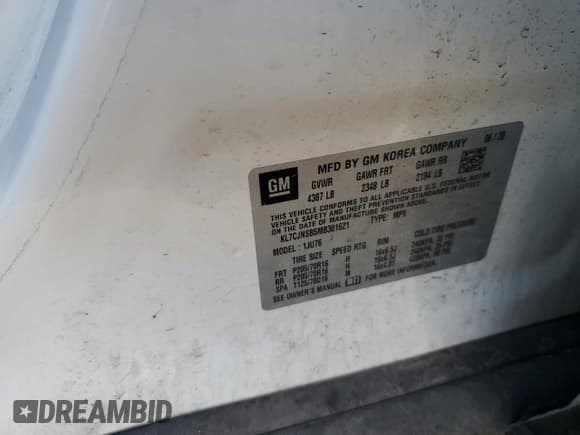 ✅ 2021 Chevrolet Trax LS • VIN: KL7CJNSB5MB301621 • Lot: 86607345. Listed on Copart with Not provided. Free auction sales archive from the USA and detailed vehicle history report at DreamBid. Image 12.