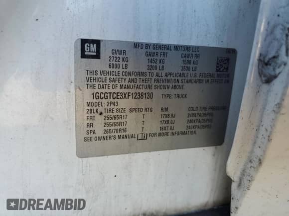 2015 Chevrolet Colorado 4WD Z71 с VIN 1GCGTCE3XF1238130, выставлен на аукционе Copart как лот 82226695 с пробегом 160 109 миль миль и Списание • Salvage title. История ставок и продаж доступна на DreamBid. Изображение 12.
