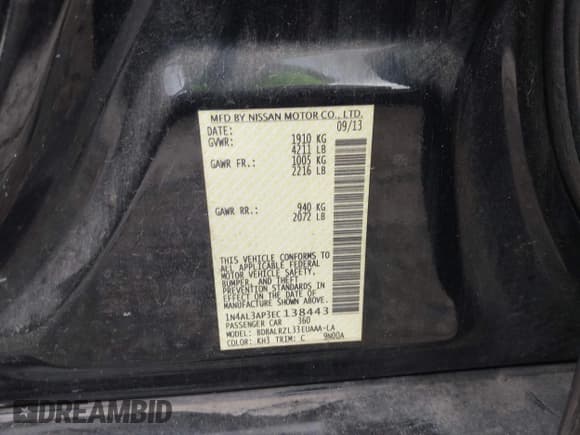 ✅ 2014 Nissan Altima SL • VIN: 1N4AL3AP3EC138443 • Lot: 42635238. Listed on IAAI with 187,265 mi. Free auction sales archive from the USA and detailed vehicle history report at DreamBid. Image 9.