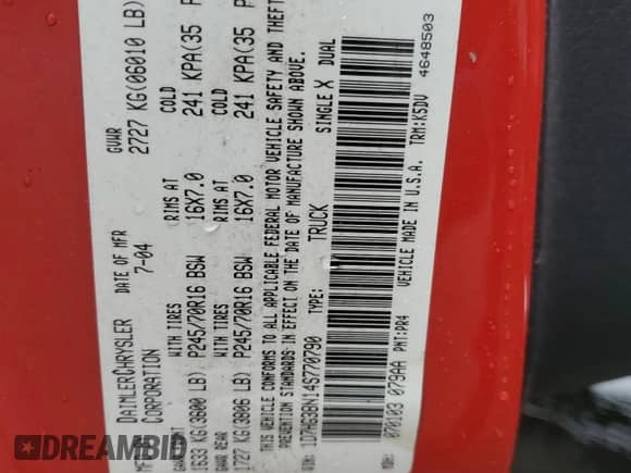 2004 Dodge Dakota Sport с VIN 1D7HG38N14S770790, выставлен на аукционе Copart как лот 55993295 с пробегом 210 458 миль миль и Списание • Salvage title. История ставок и продаж доступна на DreamBid. Изображение 12.