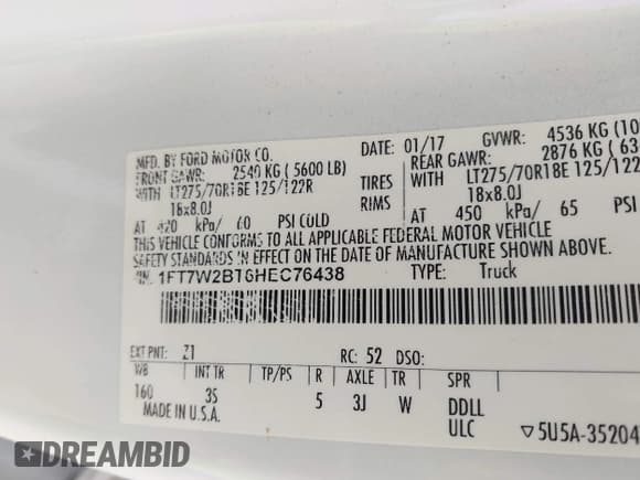 ✅ 2017 Ford F-250 Lariat • VIN: 1FT7W2BT6HEC76438 • Lot: 42880573. Wystawiony na IAAI z przebiegiem 179 424 mil. Bezpłatny archiwum sprzedaży aukcyjnych z USA i szczegółowy raport historii pojazdu na DreamBid. Zdjęcie 9.