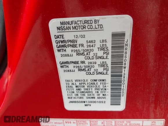 ✅ 2003 Infiniti FX Options • VIN: JNRBS08W13X001052 • Lot: 42396167. Listed on IAAI with 128,000 mi. Free auction sales archive from the USA and detailed vehicle history report at DreamBid. Image 9.