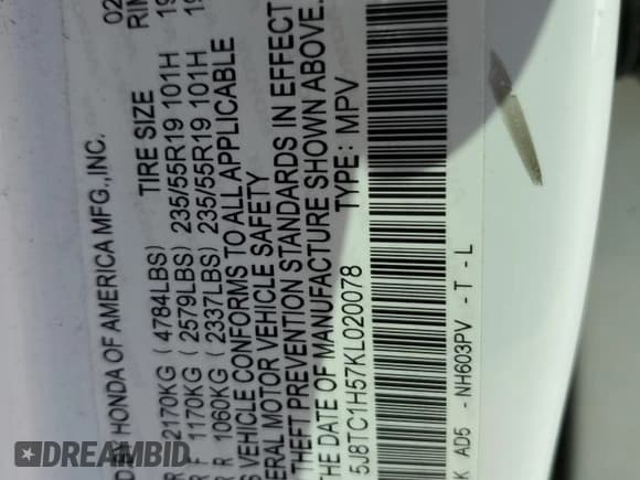 ✅ 2019 Acura RDX Technology • VIN: 5J8TC1H57KL020078 • Лот: 80386265. Опубликован ранее на Copart с пробегом 117 249 миль. Бесплатный доступ к архиву аукционных продаж из США и подробный отчёт об истории автомобиля на DreamBid. Изображение 12.