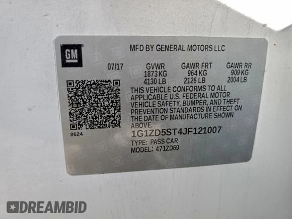 ✅ 2018 Chevrolet Malibu LT • VIN: 1G1ZD5ST4JF121007 • Lot: 93072935. Listed on Copart with Not provided. Free auction sales archive from the USA and detailed vehicle history report at DreamBid. Image 12.