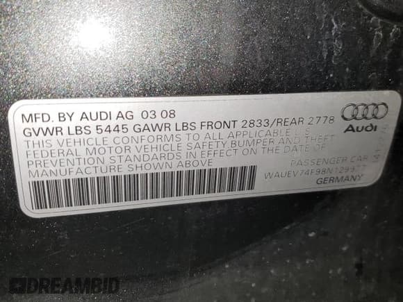 ✅ 2008 Audi A6 • VIN: WAUEV74F98N129977 • Лот: 76763874. Опубликован ранее на Copart с пробегом 207 564 миль. Бесплатный доступ к архиву аукционных продаж из США и подробный отчёт об истории автомобиля на DreamBid. Изображение 12.