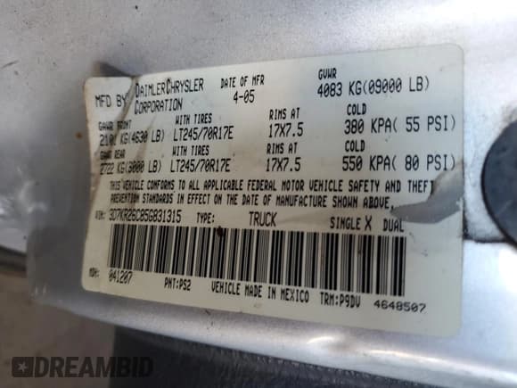 ✅ 2005 Dodge 2500 ST • VIN: 3D7KR26C85G831315 • Лот: 85446194. Опубликован ранее на Copart с пробегом 138 876 миль. Бесплатный доступ к архиву аукционных продаж из США и подробный отчёт об истории автомобиля на DreamBid. Изображение 12.