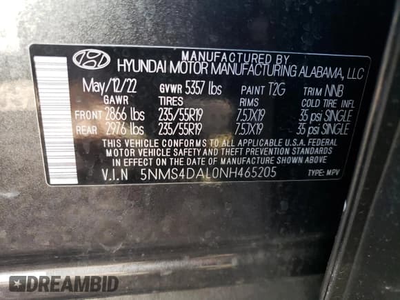 ✅ 2022 Hyundai Santa Fe Limited • VIN: 5NMS4DAL0NH465205 • Lot: 42342033. Wystawiony na Copart z przebiegiem 15 440 mil. Bezpłatny archiwum sprzedaży aukcyjnych z USA i szczegółowy raport historii pojazdu na DreamBid. Zdjęcie 12.