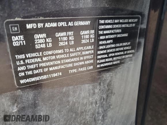 ✅ 2011 Buick Regal CXL Turbo TO2 • VIN: W04GW5EV5B1119474 • Лот: 65796425. Опубликован ранее на Copart с пробегом 135 187 миль. Бесплатный доступ к архиву аукционных продаж из США и подробный отчёт об истории автомобиля на DreamBid. Изображение 12.