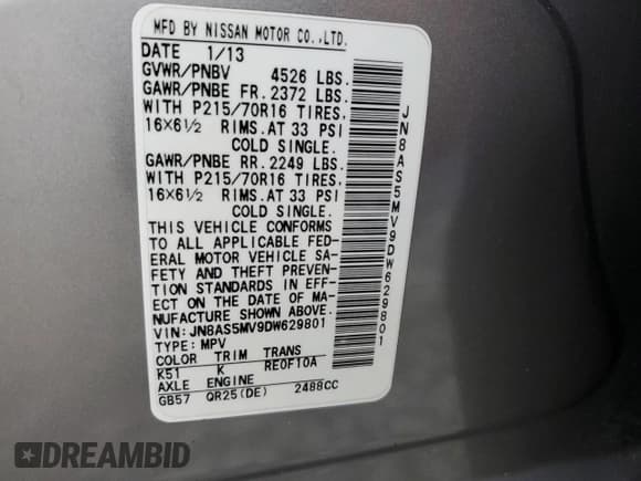 ✅ 2013 Nissan Rogue S • VIN: JN8AS5MV9DW629801 • Lot: 92166025. Listed on Copart with 100,635 mi. Free auction sales archive from the USA and detailed vehicle history report at DreamBid. Image 13.