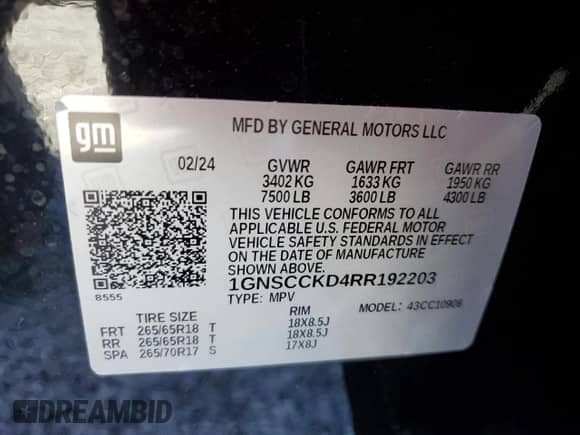 2024 Chevrolet Suburban LT z VIN 1GNSCCKD4RR192203, wystawiony jako Copart lot #73304094 z przebiegiem 14 731 mil mil oraz Szkoda całkowita • Salvage title. Historia ofert i sprzedaży dostępna na DreamBid. Obrazek 14.