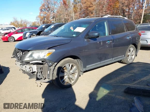 ✅ 2014 Nissan Pathfinder Platinum • VIN: 5N1AR2MM2EC672100 • Lot: 43626516. Wystawiony na IAAI z przebiegiem 166 615 mil. Bezpłatny archiwum sprzedaży aukcyjnych z USA i szczegółowy raport historii pojazdu na DreamBid. Zdjęcie 2.