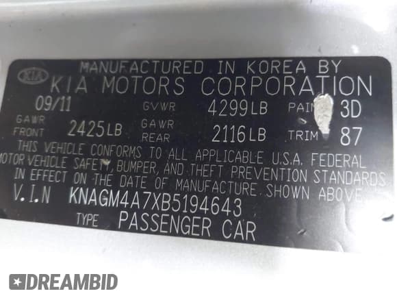 ✅ 2011 Kia Optima LX • VIN: KNAGM4A7XB5194643 • Лот: 42809154. Опубликован ранее на IAAI с пробегом 137 972 миль. Бесплатный доступ к архиву аукционных продаж из США и подробный отчёт об истории автомобиля на DreamBid. Изображение 9.