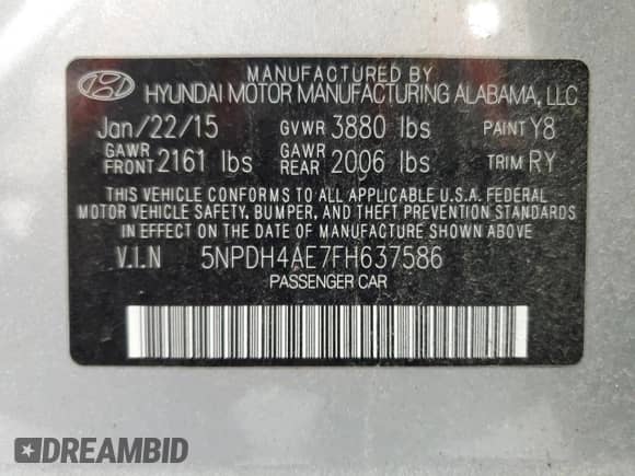 2015 Hyundai Elantra Limited with VIN 5NPDH4AE7FH637586, listed as a Copart auction lot 82526375 with 102,538 mi miles and Salvage title. Bid and sale history available at DreamBid. Image 13.