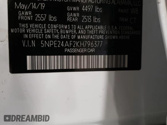 ✅ 2019 Hyundai Sonata SE • VIN: 5NPE24AF2KH796377 • Lot: 53004213. Listed on Copart with 52,129 mi. Free auction sales archive from the USA and detailed vehicle history report at DreamBid. Image 12.