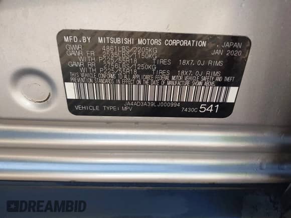 2020 Mitsubishi Outlander SE с VIN JA4AD3A39LJ000994, выставлен на аукционе IAAI как лот 43350600 с пробегом 100 235 миль миль и . История ставок и продаж доступна на DreamBid. Изображение 9.