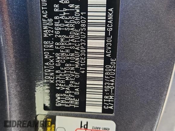 ✅ 2007 Toyota Solara SE • VIN: 4T1CE30P37U758071 • Lot: 87060645. Listed on Copart with 217,146 mi. Free auction sales archive from the USA and detailed vehicle history report at DreamBid. Image 12.