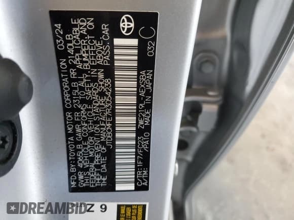 ✅ 2024 Toyota Corolla Hybrid SE • VIN: JTDBCMFE7R3054238 • Лот: 84764035. Опубликован ранее на Copart с пробегом 9 634 миль. Бесплатный доступ к архиву аукционных продаж из США и подробный отчёт об истории автомобиля на DreamBid. Изображение 12.