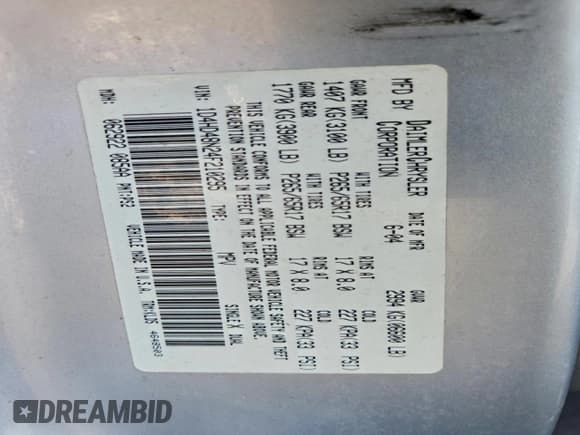 ✅ 2004 Dodge Durango SLT • VIN: 1D4HD48N24F210295 • Lot: 91902905. Listed on Copart with 162,669 mi. Free auction sales archive from the USA and detailed vehicle history report at DreamBid. Image 13.