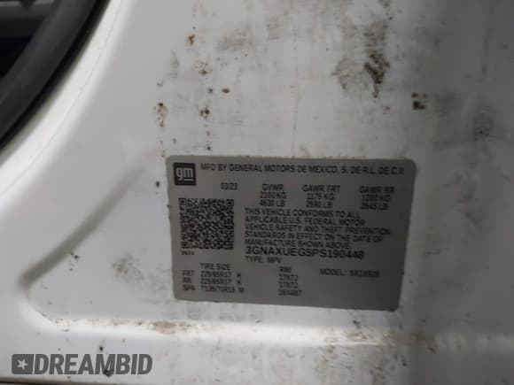 ✅ 2023 Chevrolet Equinox LT • VIN: 3GNAXUEG5PS190448 • Lot: 43709442. Listed on IAAI with 52,110 mi. Free auction sales archive from the USA and detailed vehicle history report at DreamBid. Image 9.