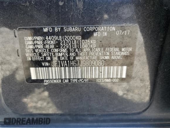 ✅ 2018 Subaru WRX Limited • VIN: JF1VA1H67J9809080 • Lot: 85150985. Listed on Copart with 186,902 mi. Free auction sales archive from the USA and detailed vehicle history report at DreamBid. Image 12.