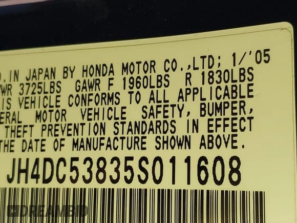 ✅ 2005 Acura RSX • VIN: JH4DC53835S011608 • Lot: 43496663. Listed on IAAI with 249,418 mi. Free auction sales archive from the USA and detailed vehicle history report at DreamBid. Image 9.