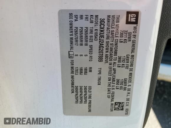 ✅ 2010 Chevrolet Silverado 1500 1HY • VIN: 3GCXKUEJ2AG207889 • Lot: 50153935. Listed on Copart with 184,279 mi. Free auction sales archive from the USA and detailed vehicle history report at DreamBid. Image 12.