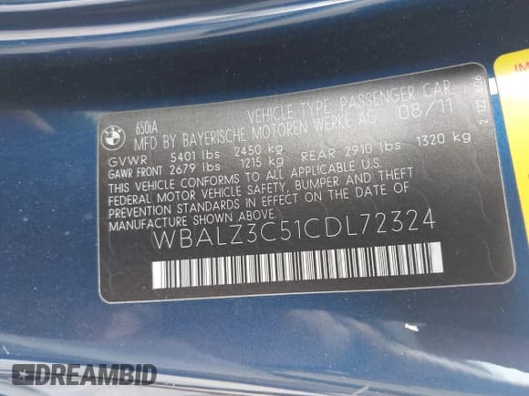 ✅ 2012 BMW 6 Series 650i • VIN: WBALZ3C51CDL72324 • Лот: 43117301. Опубликован ранее на IAAI с пробегом 69 220 миль. Бесплатный доступ к архиву аукционных продаж из США и подробный отчёт об истории автомобиля на DreamBid. Изображение 9.