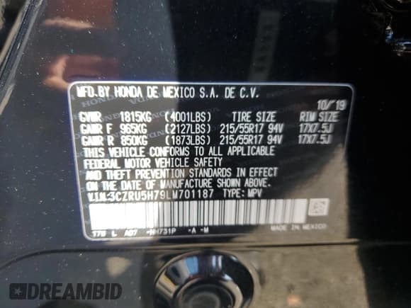 ✅ 2020 Honda HR-V EX-L • VIN: 3CZRU5H79LM701187 • Lot: 72776584. Wystawiony na Copart z przebiegiem 47 967 mil. Bezpłatny archiwum sprzedaży aukcyjnych z USA i szczegółowy raport historii pojazdu na DreamBid. Zdjęcie 16.