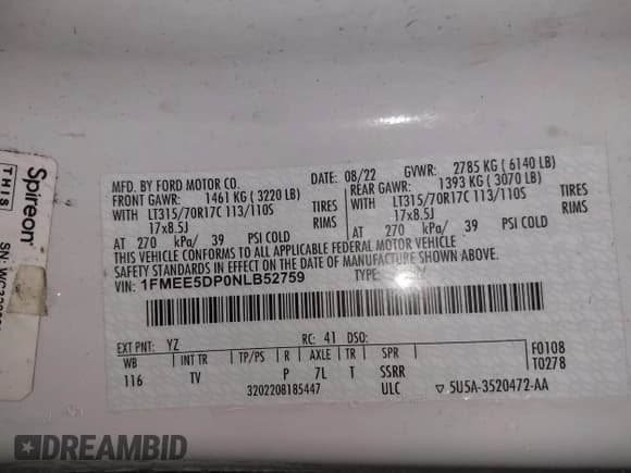 ✅ 2022 Ford Bronco • VIN: 1FMEE5DP0NLB52759 • Lot: 41079932. Listed on IAAI with 46,503 mi. Free auction sales archive from the USA and detailed vehicle history report at DreamBid. Image 9.