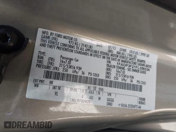 ✅ 2015 Ford Focus SE • VIN: 1FADP3F21FL356526 • Lot: 43134452. Listed on IAAI with 64,221 mi. Free auction sales archive from the USA and detailed vehicle history report at DreamBid. Image 9.