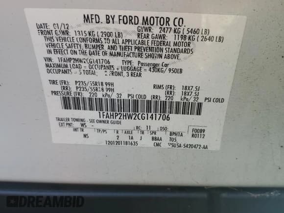 ✅ 2012 Ford Taurus SEL • VIN: 1FAHP2HW2CG141706 • Lot: 68386435. Listed on Copart with 189,306 mi. Free auction sales archive from the USA and detailed vehicle history report at DreamBid. Image 12.