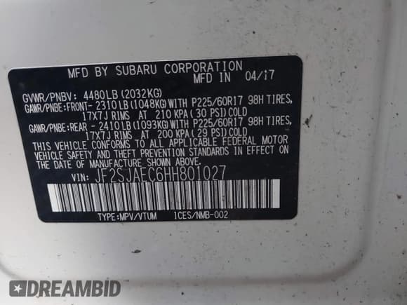 ✅ 2017 Subaru Forester Premium • VIN: JF2SJAEC6HH801027 • Лот: 43495522. Опубликован ранее на IAAI с пробегом Не указан. Бесплатный доступ к архиву аукционных продаж из США и подробный отчёт об истории автомобиля на DreamBid. Изображение 9.